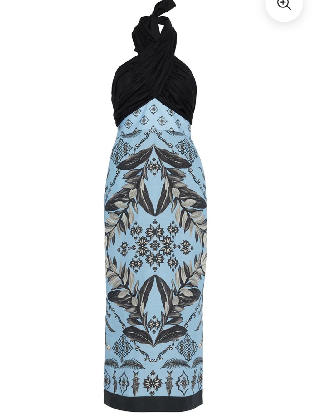 Verandah Maxi Halter Dress in Light Blue and Black - Elegant Floral Print